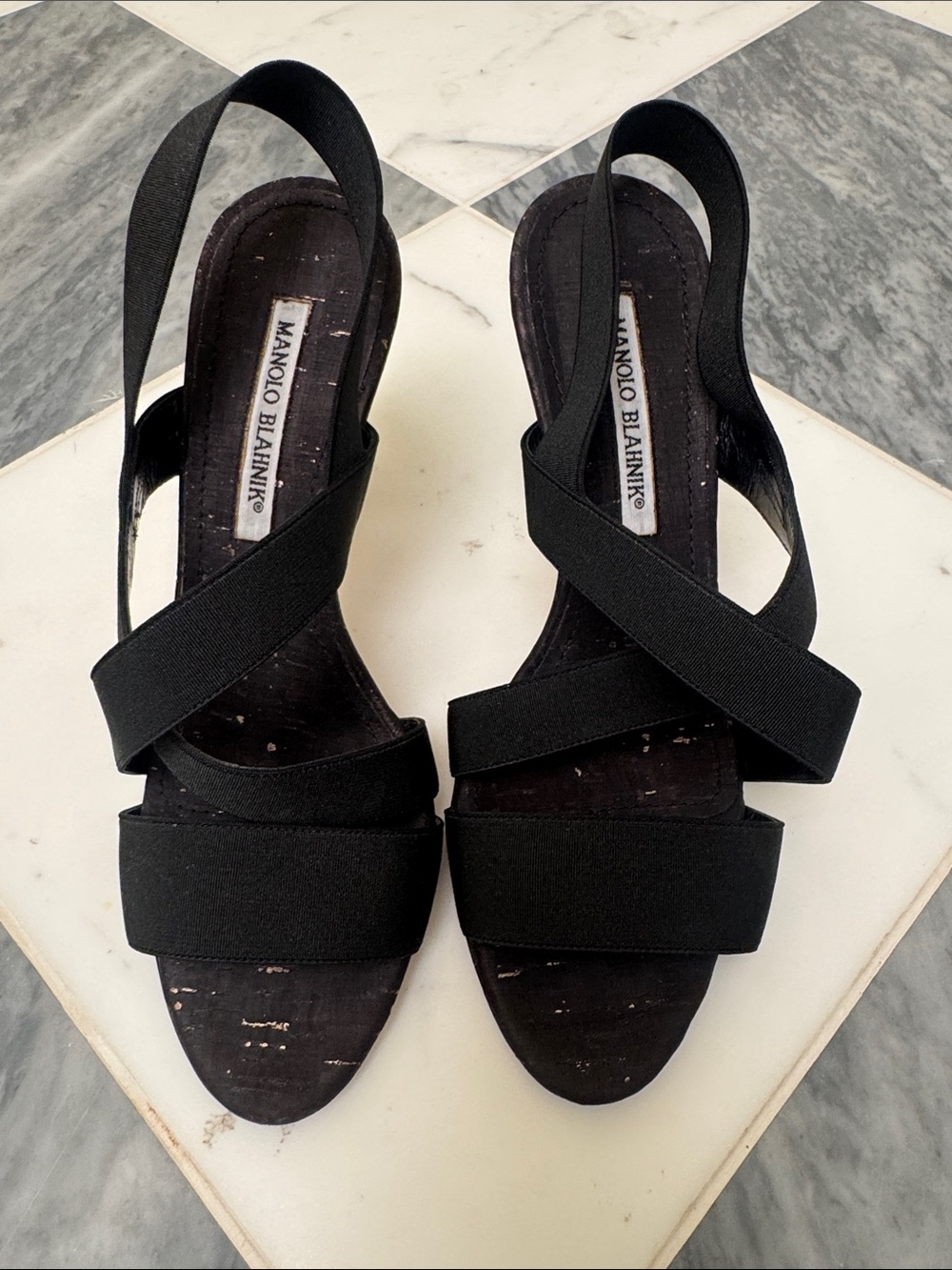 Manolo Blahnik Black Crisscross Slingback Sandals